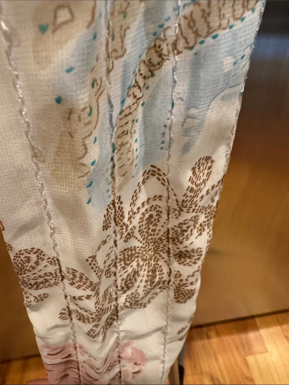 Floral Cream Scarf With Sequins